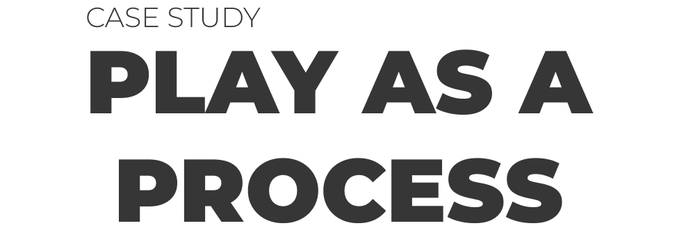 A clean portfolio header graphic featuring the subheader CASE STUDY in thin, uppercase black sans-serif font aligned above the main title, PLAY AS A PROCESS, rendered in heavy, bold dark gray sans-serif lettering stacked across two lines against a solid white background.