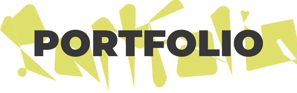 Graphic text banner displaying the word PORTFOLIO in bold, dark gray sans-serif lettering. The text is set against a background of abstract, spiky yellow geometric shapes on a plain white background.