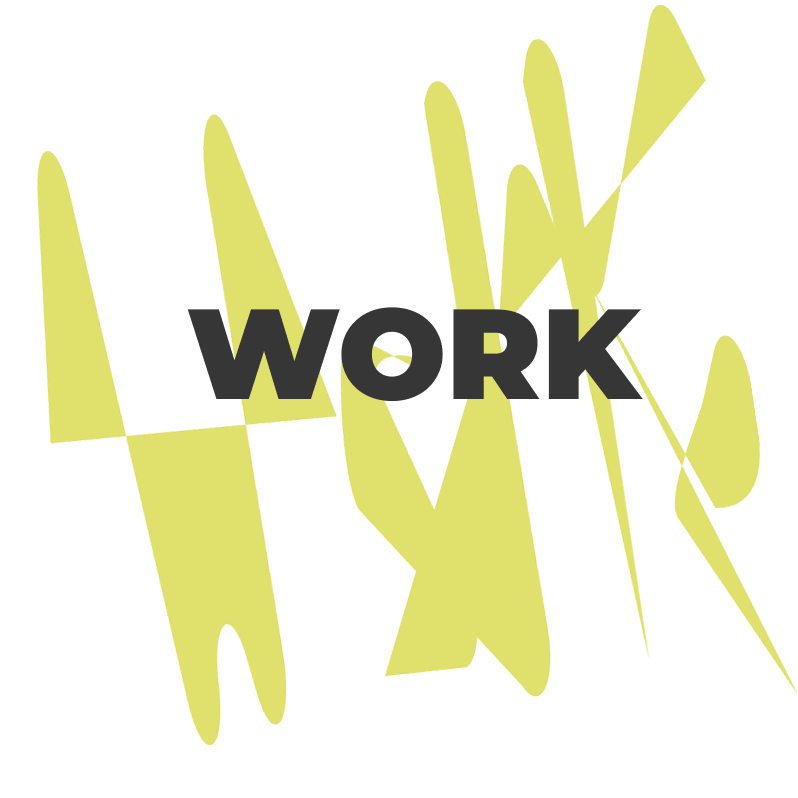Expressive and abstract shape header graphic behind the Work page header